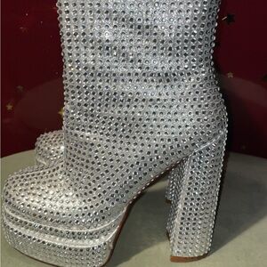 Glamorous Silver Studded Heeled Boots